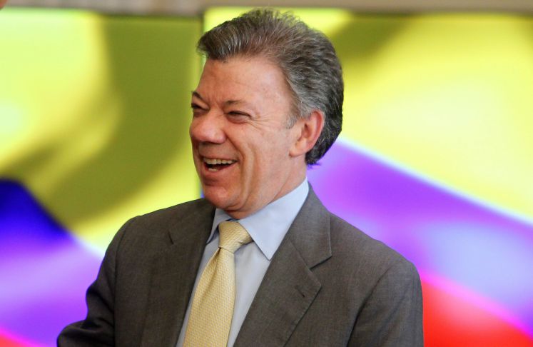 Der Präsident von Kolumbien, Juan Manuel Santos, bei einer Feier der U20-Fußballnationalmannschaft des Landes