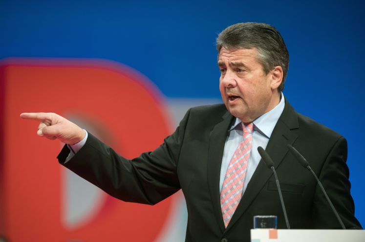 Sigmar Gabriel spricht zu den SPD-Deligierten auf dem Bundesparteitag