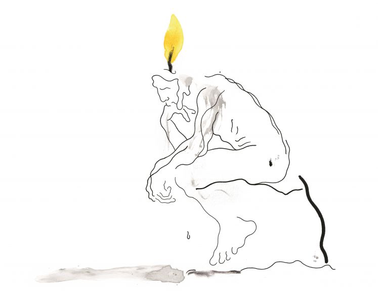 Illustration Skulptur "Der Denker" als schmilzende Kerze