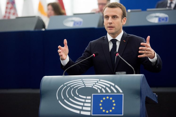 Emanuel Macron bei seiner Europarede in Brüssel