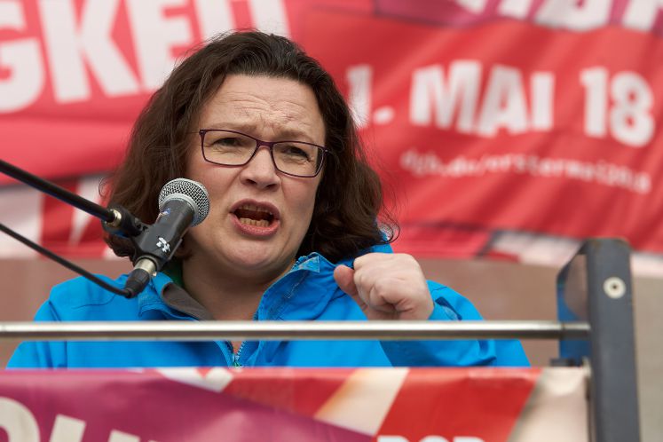 Andrea Nahles bei einer 1. Mai Rede.