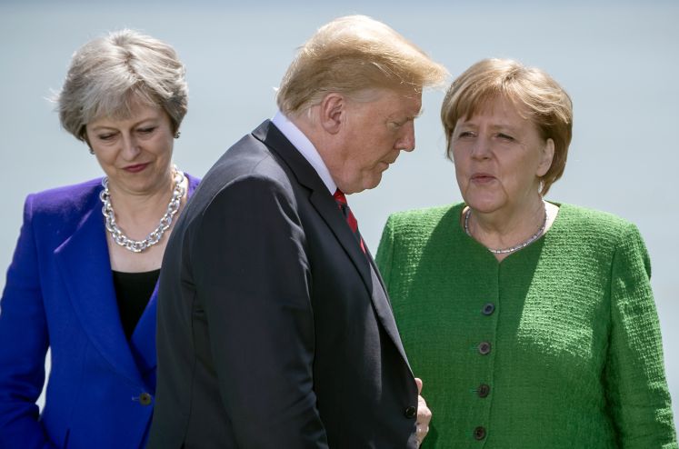 Theresa May, Donald Trump und Angela Merkel beim G7-Gipfel in Kanada