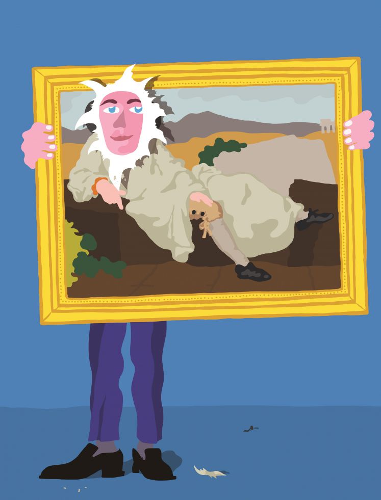 Illustration Mann steckt Kopf durch berühmtes Gemälde