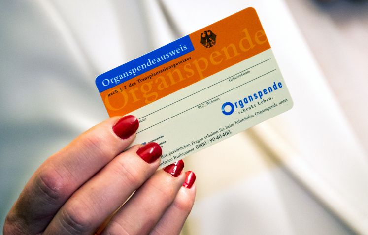Eine Frau zeigt im Universitätsklinikum Schleswig-Holstein einen Organspendeausweis. 