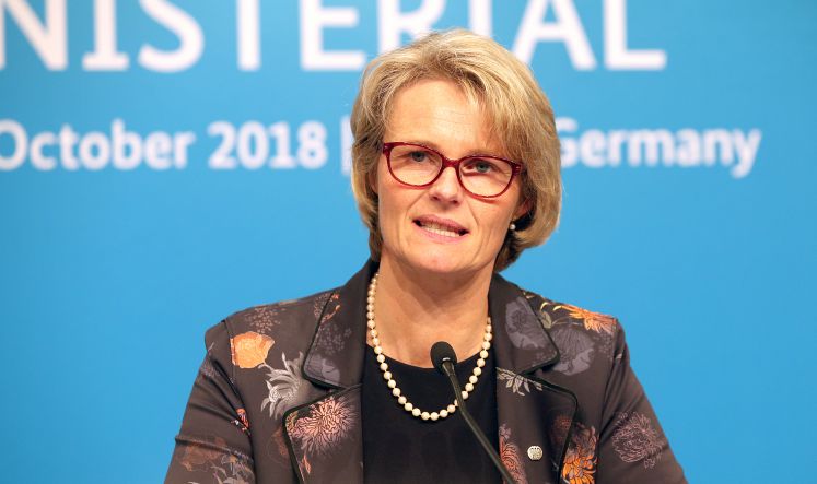 Anja Karliczek (CDU), Bundesforschungsministerin, beantwortet auf einer Pressekonferenz zur zweiten Arktis-Wissenschaftsministerkonferenz Fragen von Journalisten. 