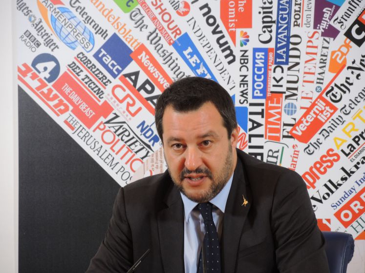 Matteo Salvini, Innenminister und stellvertretender Premierminister von Italien, spricht vor Journalisten der Auslandspresse.