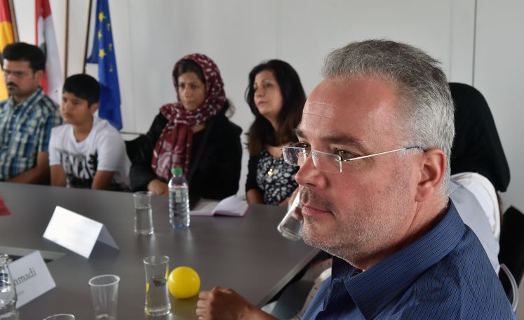 Markus Nierth bei einer Pressekonferenz mit Flüchtlingen aus Afghanistan am 11. Juni 2015    