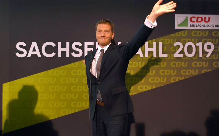 01.09.2019, Sachsen, Dresden: Michael Kretschmer, Ministerpräsident von Sachsen, bei der CDU-Wahlparty der Landtagswahl in Sachsen. 