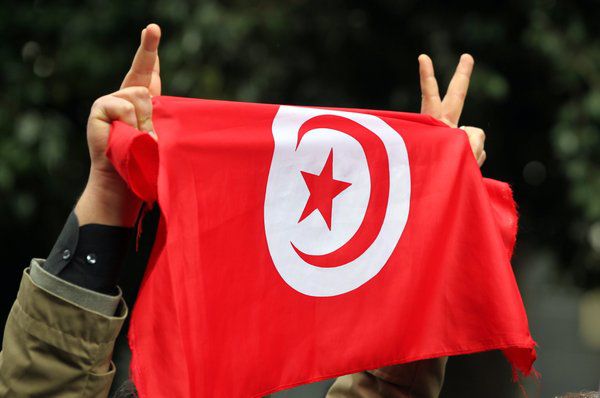 Ein Demonstrant hält eine Flagge des Staates Tunesien in die Höhe (Archivbild 2013)