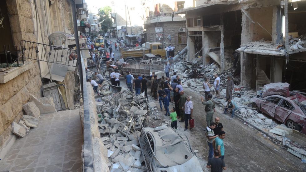 Ein völlig zerstörter Bezirk von Aleppo