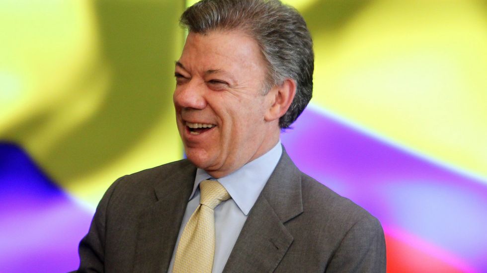 Der Präsident von Kolumbien, Juan Manuel Santos, bei einer Feier der U20-Fußballnationalmannschaft des Landes
