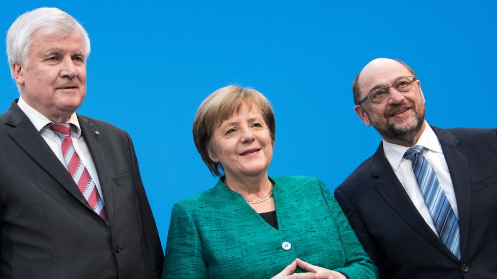 Seehofer, Merkel und Schulz während der Koalitionsverhandlungen