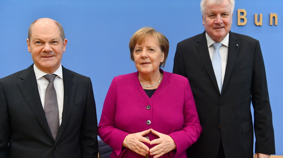 Scholz, Merkel und Seehofer bei der Vorstellung des Koalitionsvertrags