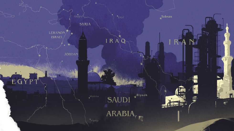 Illustration Landkarte mit Symbolen der Arabischen Welt
