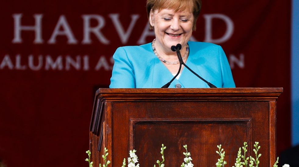 Angela Merkel bei ihrer Rede in Harvard