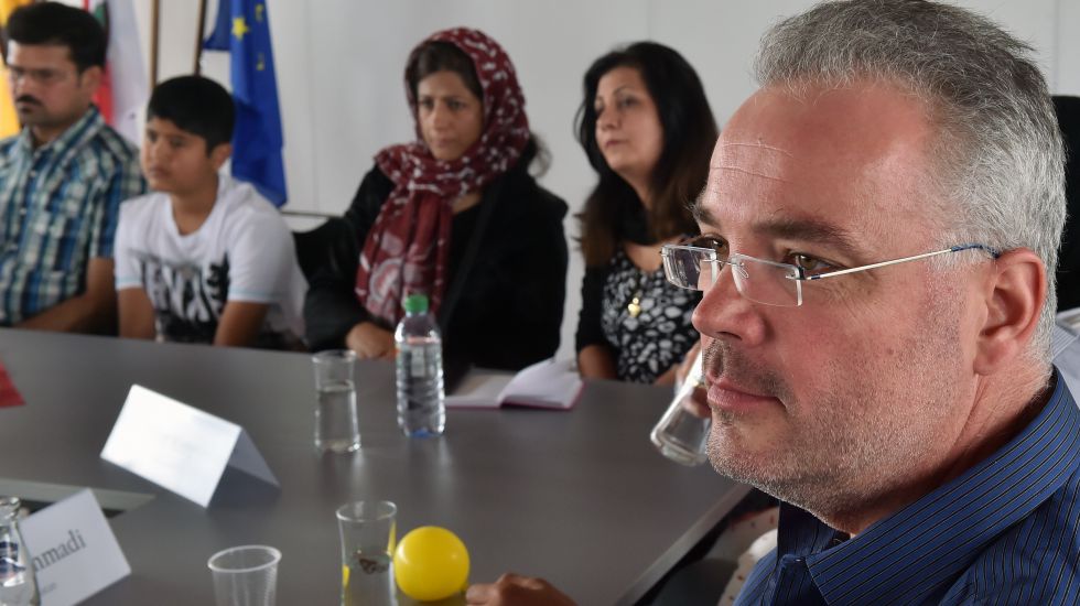 Markus Nierth bei einer Pressekonferenz mit Flüchtlingen aus Afghanistan am 11. Juni 2015    
