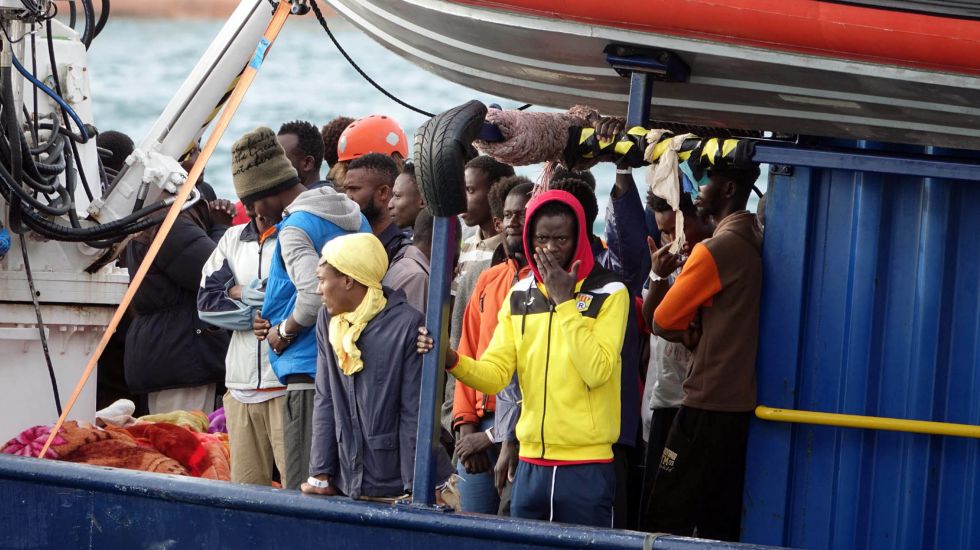 Gerettete Flüchtlinge auf dem Rettungsschiff „Alan Kurdi“