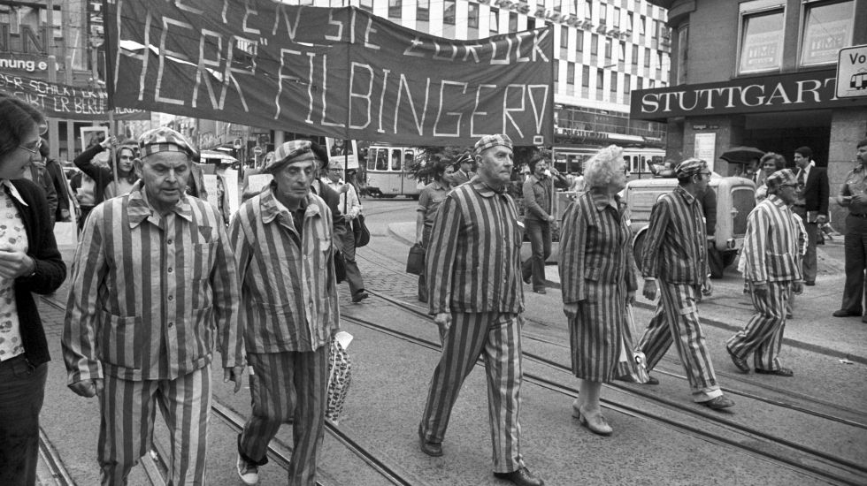 Protest gegen den baden-württembergischen Ministerpräsidenten Hans Karl Filbinger im Juni 1978