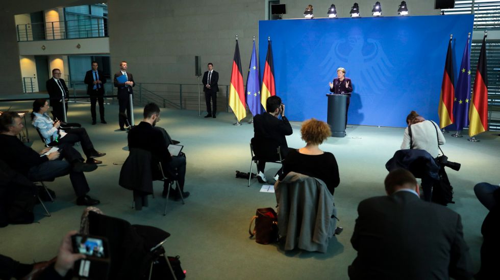 Angela Merkel während einer Corona-Pressekonferenz