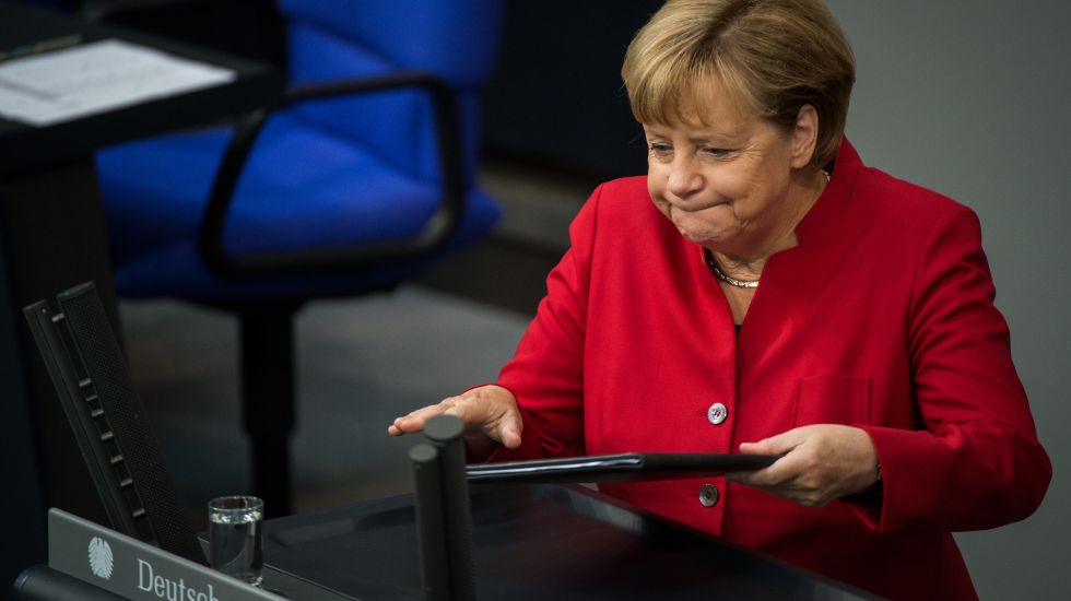 Bundeskanzlerin Angela Merkel bei ihrer Rede im Bundestag.